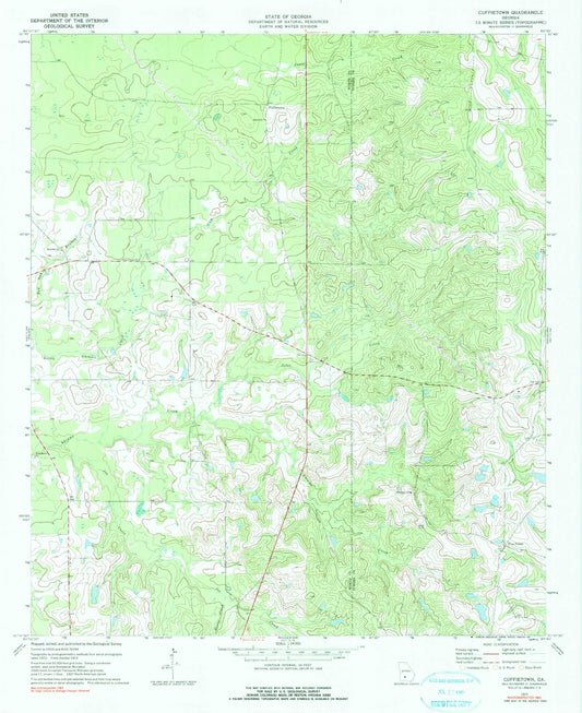 Classic USGS Cuffietown Georgia 7.5'x7.5' Topo Map Image