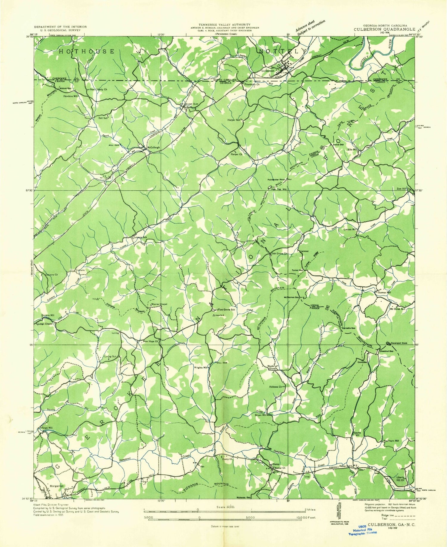 Classic USGS Culberson North Carolina 7.5'x7.5' Topo Map Image