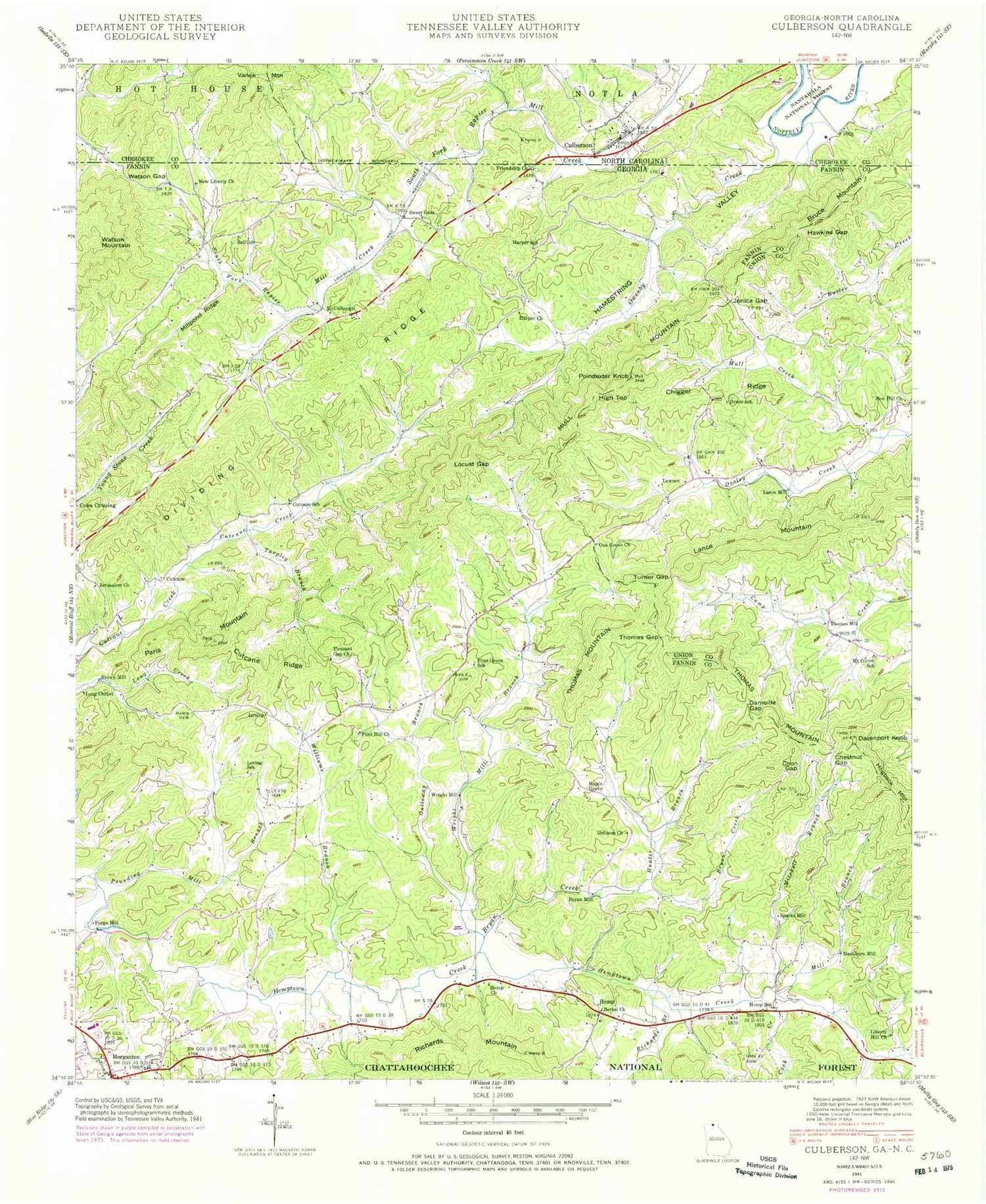 Classic USGS Culberson North Carolina 7.5'x7.5' Topo Map Image