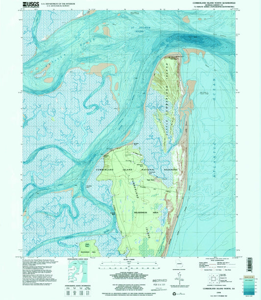Classic USGS Cumberland Island North Georgia 7.5'x7.5' Topo Map Image