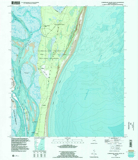 Classic USGS Cumberland Island South Georgia 7.5'x7.5' Topo Map Image