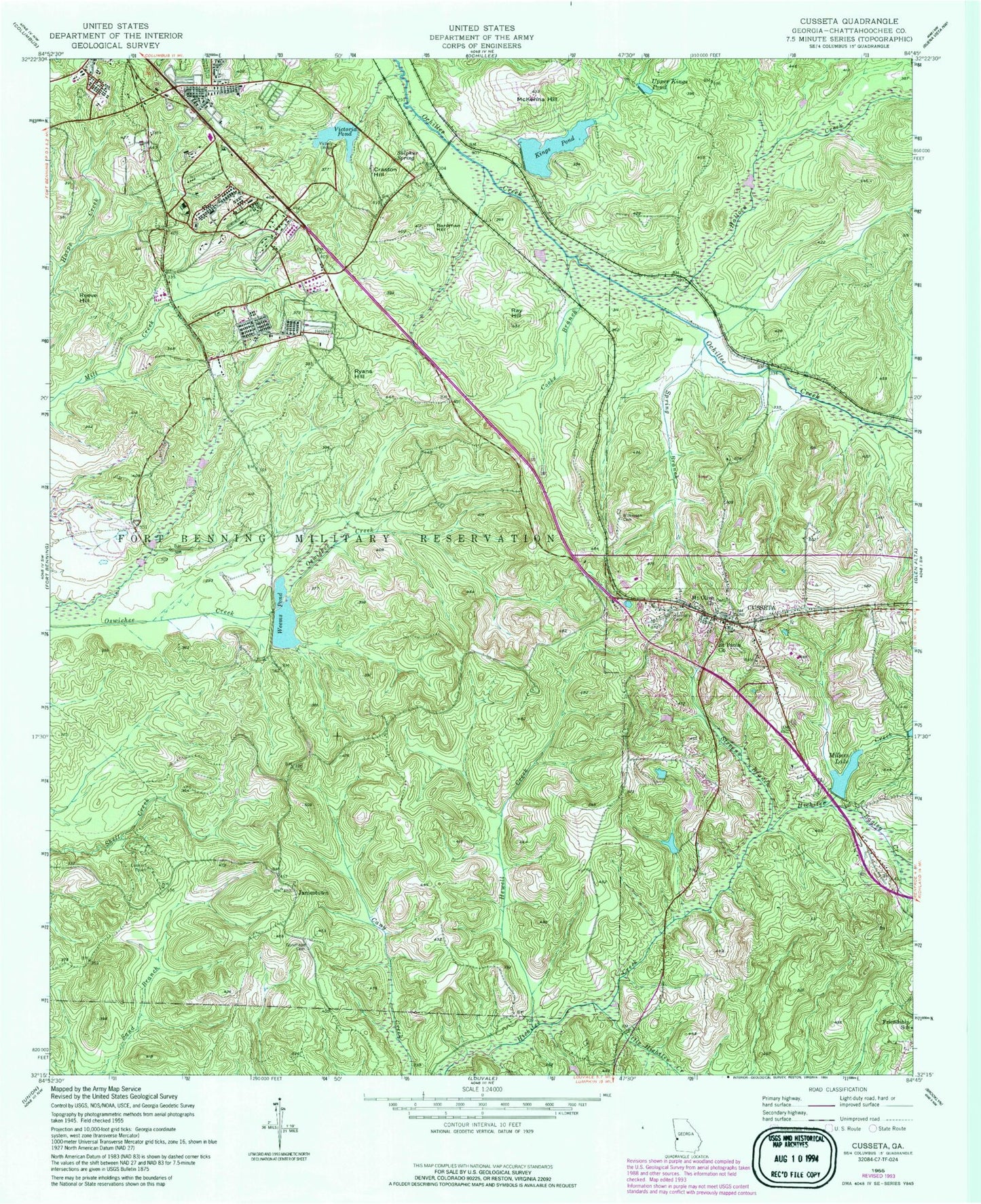 Classic USGS Cusseta Georgia 7.5'x7.5' Topo Map Image