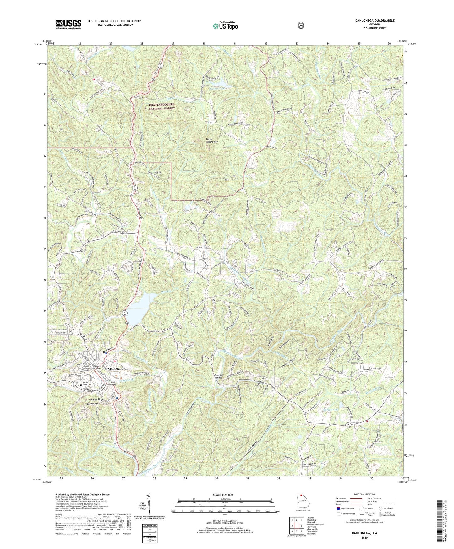Dahlonega Georgia US Topo Map Image