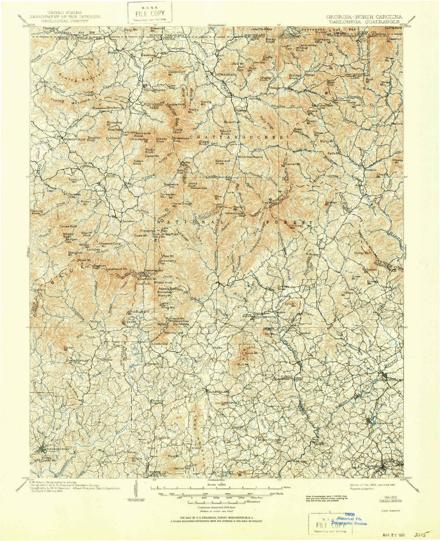 Historic 1903 Dahlonega Georgia 30'x30' Topo Map Image