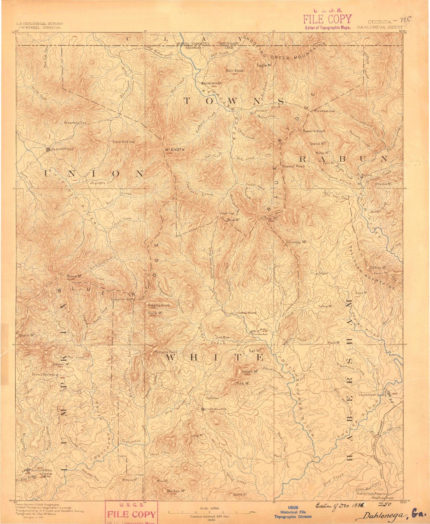 Historic 1886 Dahlonega Georgia 30'x30' Topo Map Image