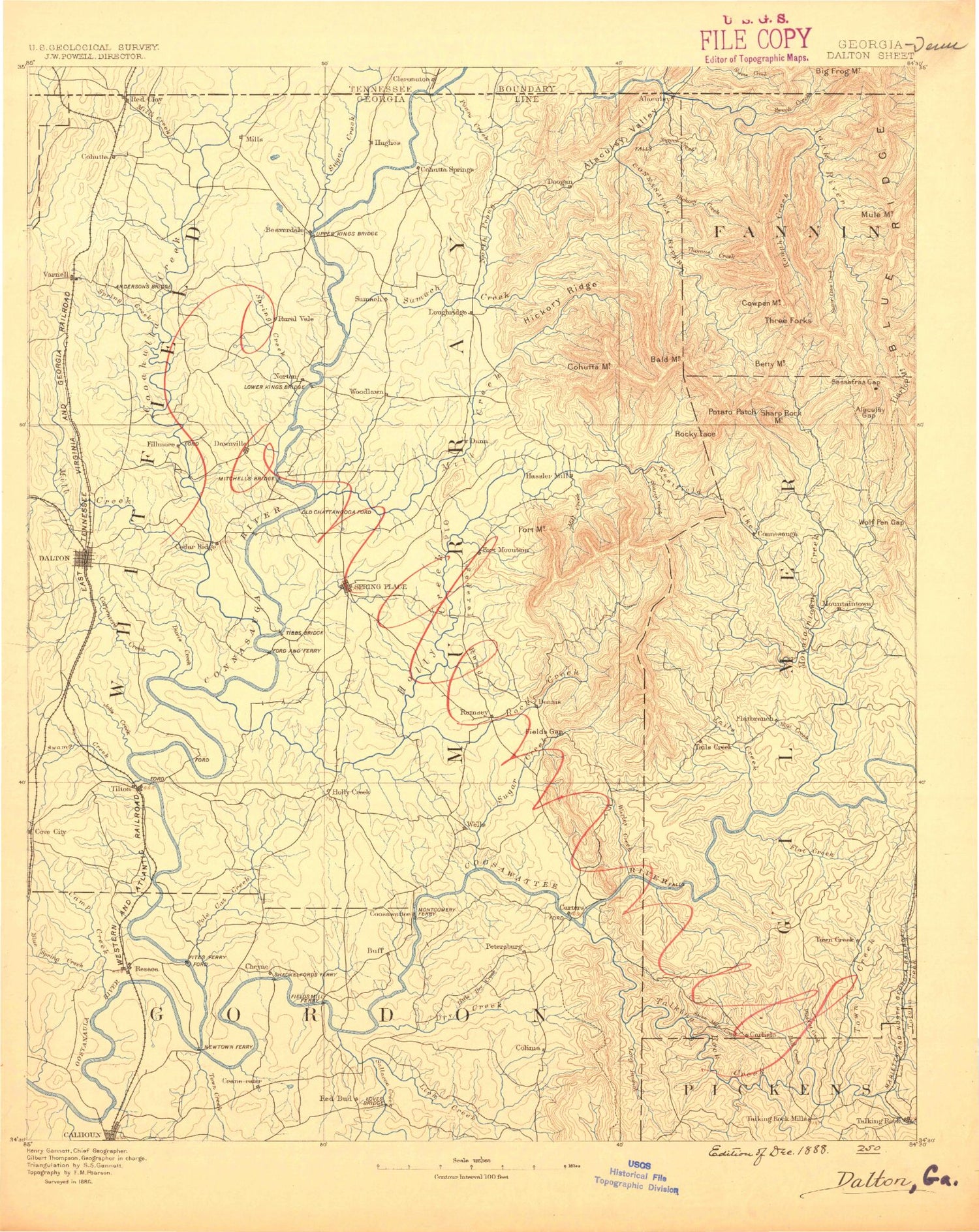 Historic 1886 Dalton Georgia 30'x30' Topo Map Image
