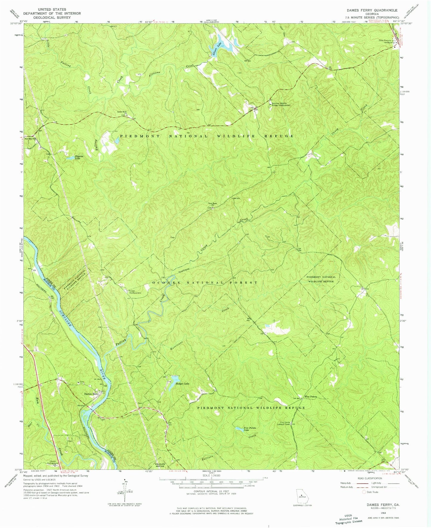 Classic USGS Dames Ferry Georgia 7.5'x7.5' Topo Map Image
