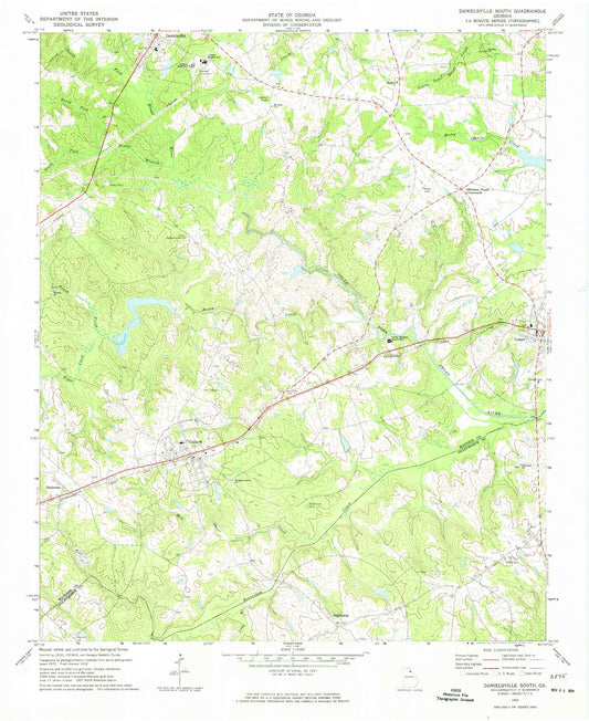 Classic USGS Danielsville South Georgia 7.5'x7.5' Topo Map Image