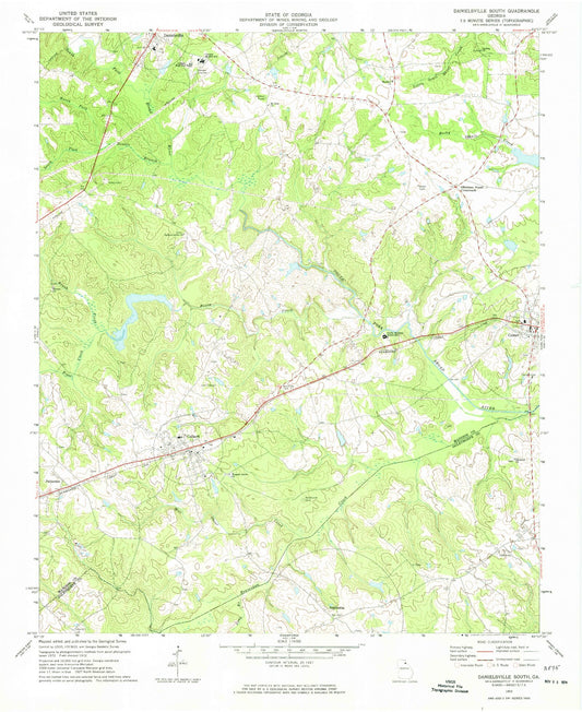 Classic USGS Danielsville South Georgia 7.5'x7.5' Topo Map Image