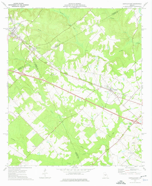 Classic USGS Danville East Georgia 7.5'x7.5' Topo Map Image