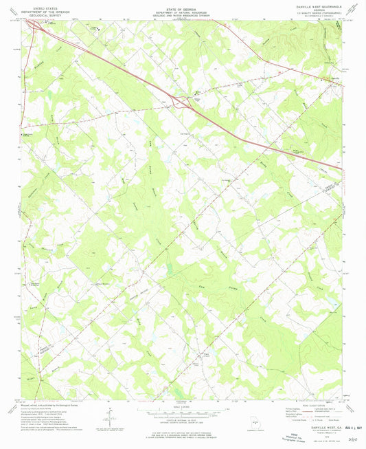 Classic USGS Danville West Georgia 7.5'x7.5' Topo Map Image