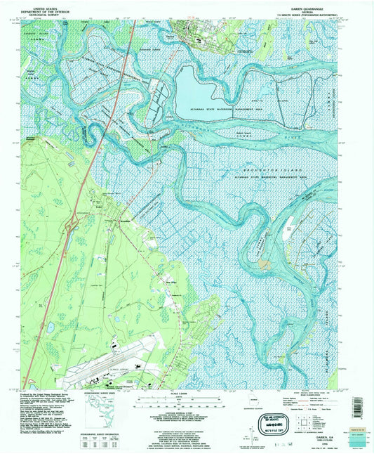 Classic USGS Darien Georgia 7.5'x7.5' Topo Map Image