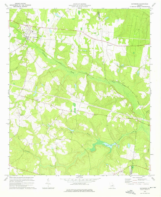 Classic USGS Davisboro Georgia 7.5'x7.5' Topo Map Image