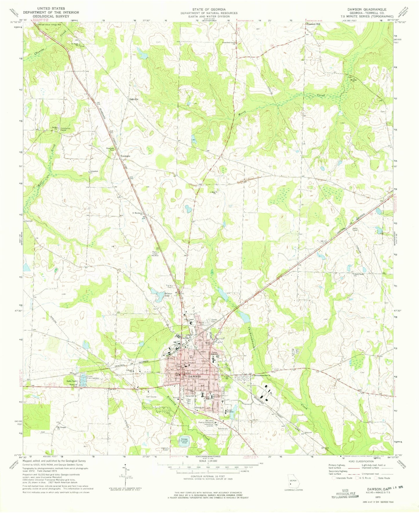 Classic USGS Dawson Georgia 7.5'x7.5' Topo Map Image