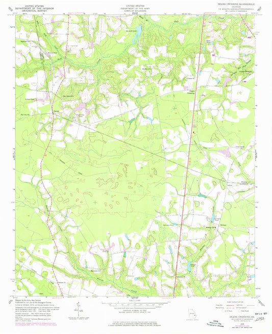 Classic USGS Deans Crossing Georgia 7.5'x7.5' Topo Map Image