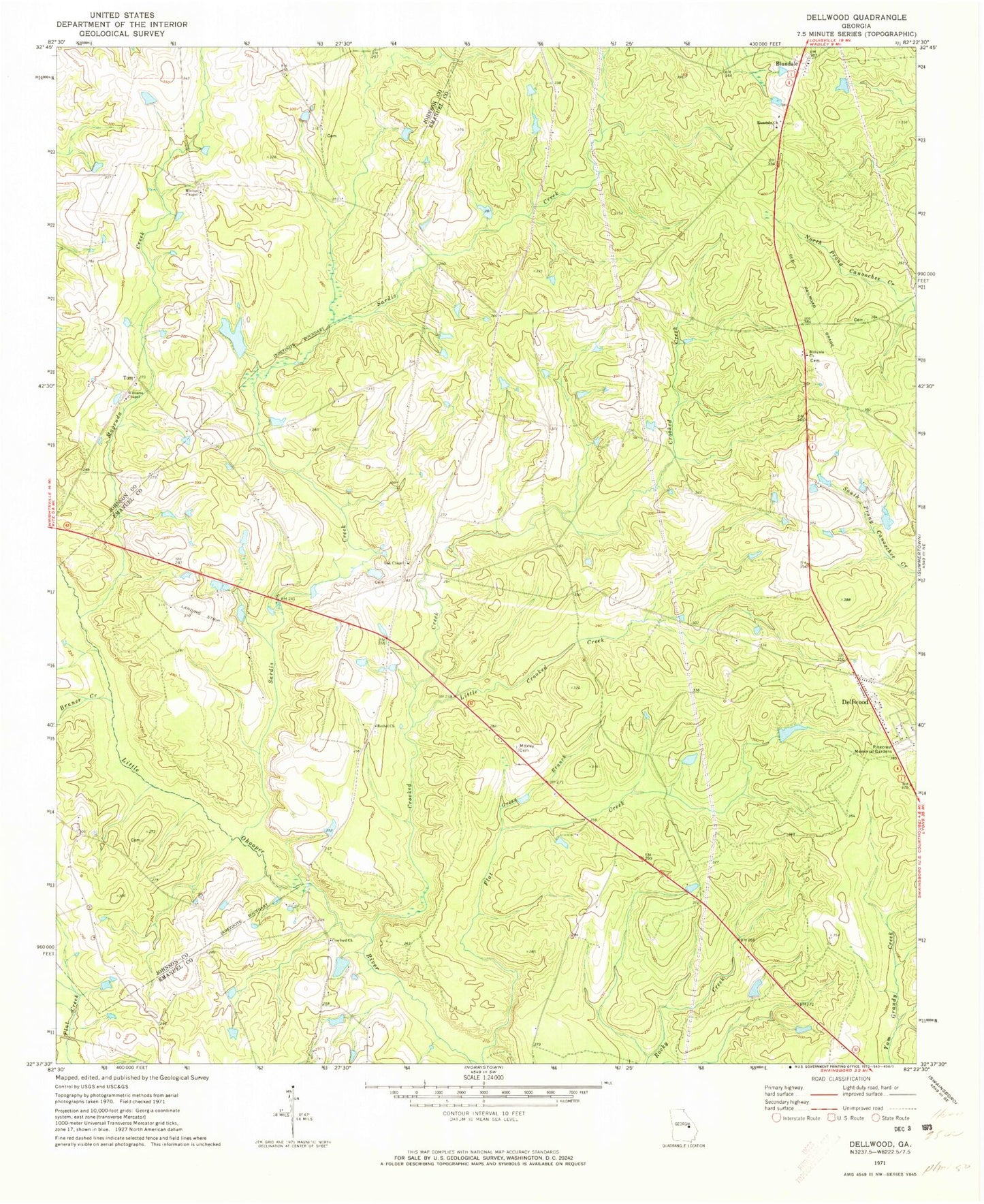 Classic USGS Dellwood Georgia 7.5'x7.5' Topo Map Image