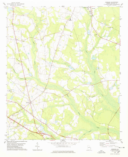 Classic USGS Denmark Georgia 7.5'x7.5' Topo Map Image