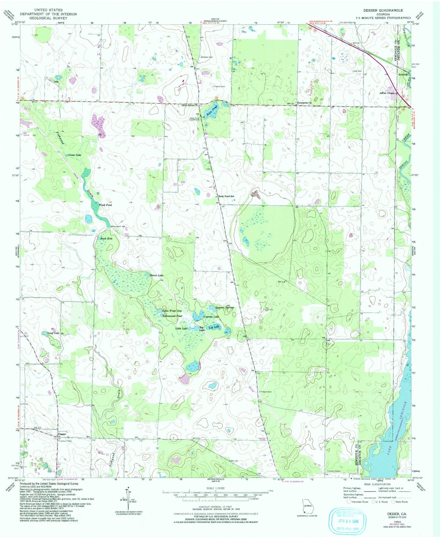 Classic USGS Desser Georgia 7.5'x7.5' Topo Map Image