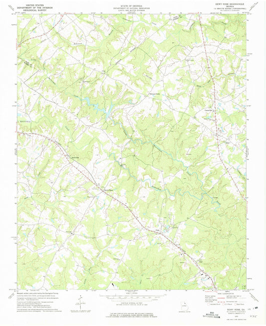 Classic USGS Dewy Rose Georgia 7.5'x7.5' Topo Map Image