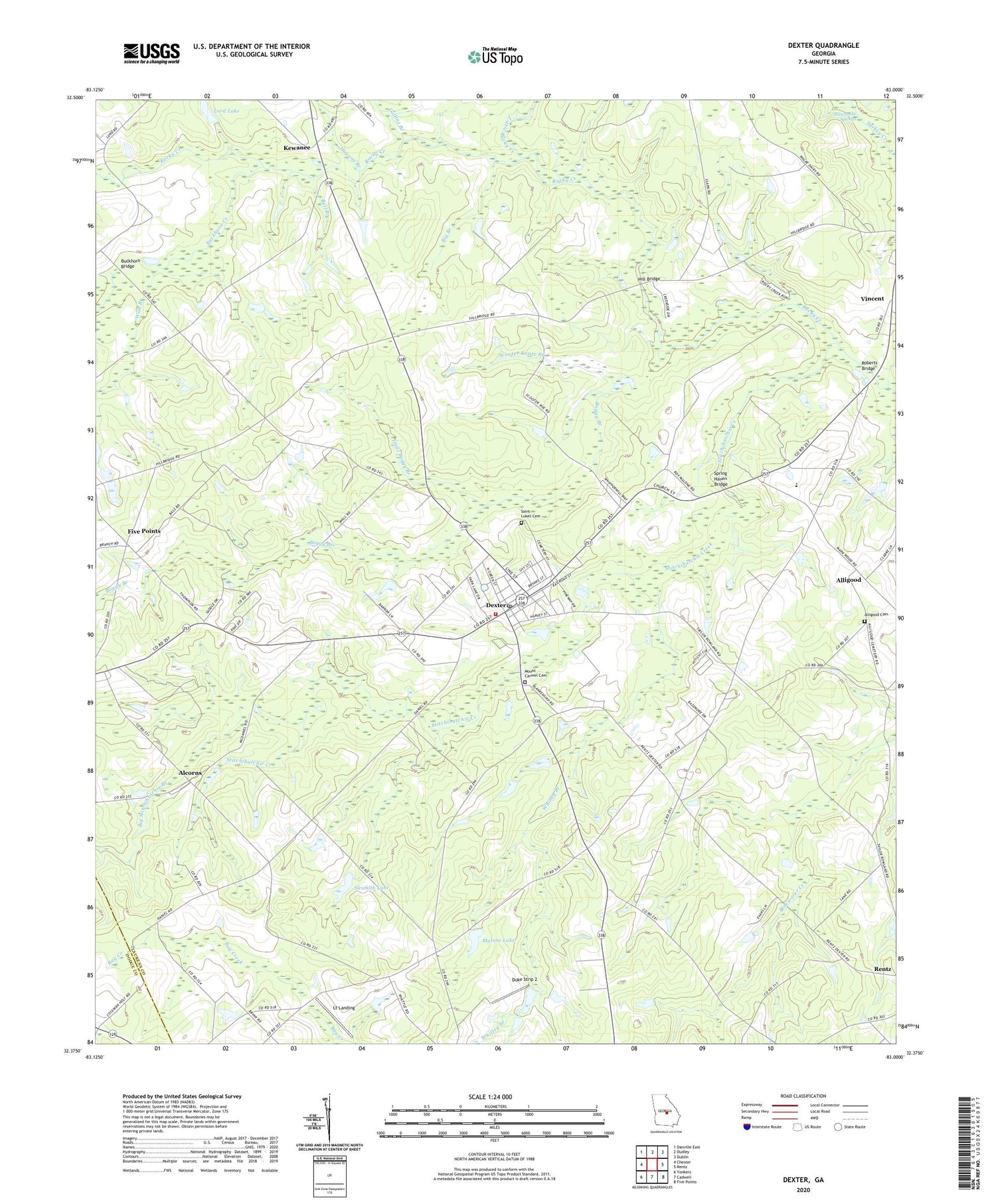 Dexter Georgia US Topo Map Image