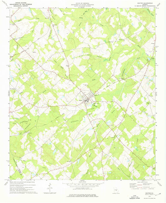 Classic USGS Dexter Georgia 7.5'x7.5' Topo Map Image
