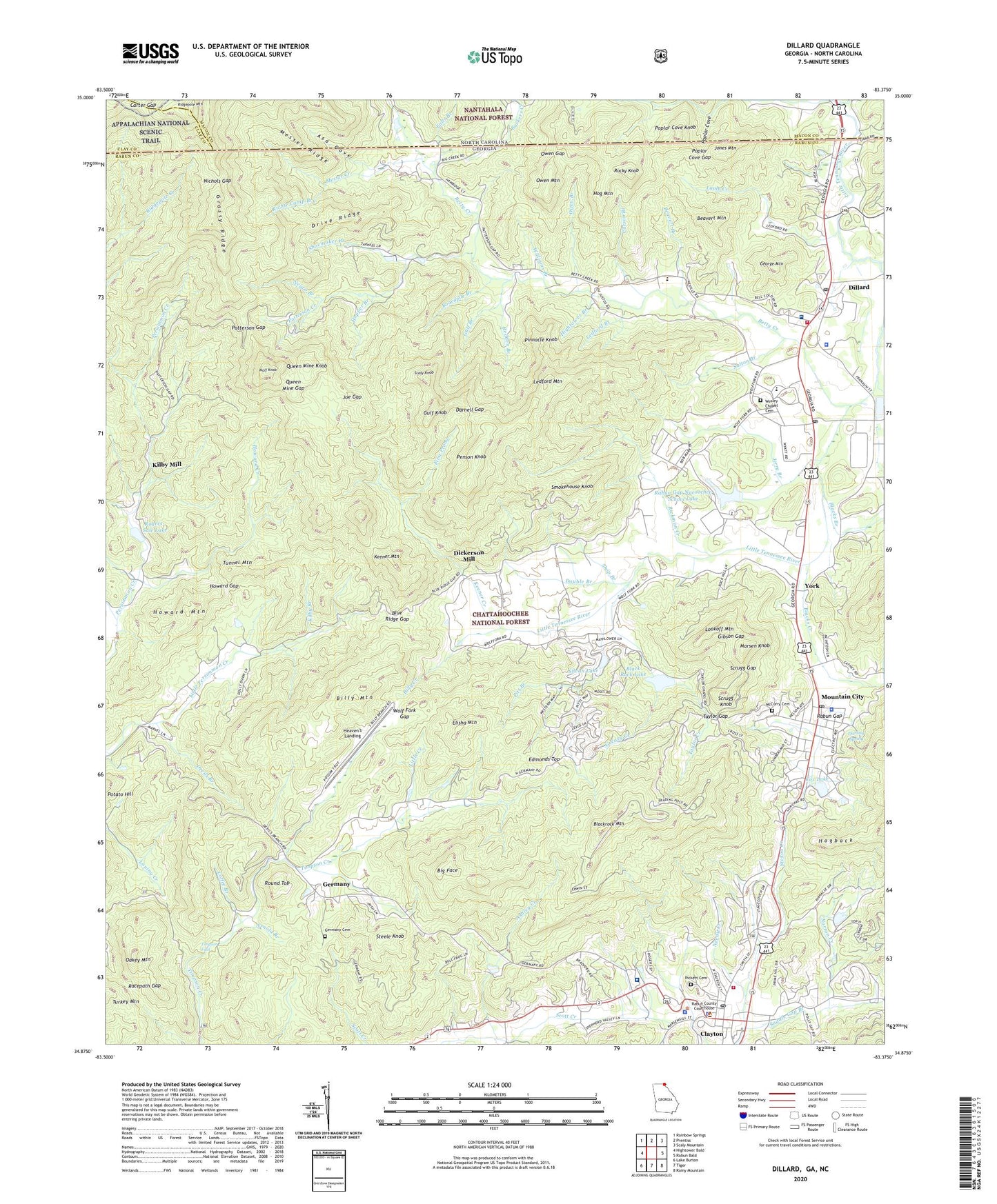 Dillard Georgia US Topo Map Image