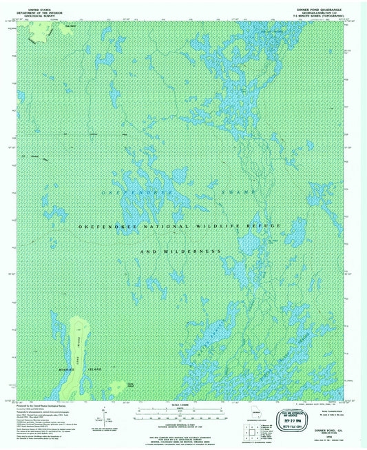 Classic USGS Dinner Pond Georgia 7.5'x7.5' Topo Map Image