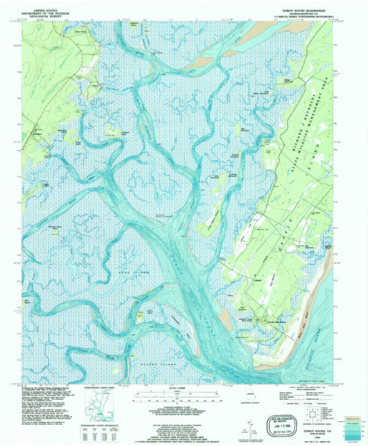 Classic USGS Doboy Sound Georgia 7.5'x7.5' Topo Map Image