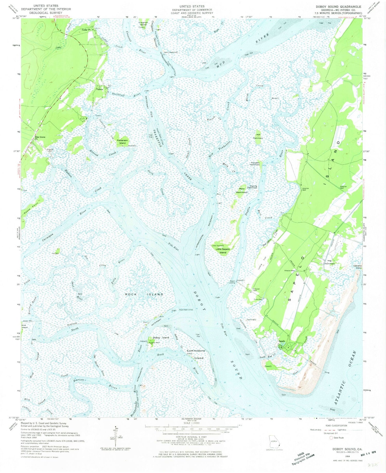 Classic USGS Doboy Sound Georgia 7.5'x7.5' Topo Map Image