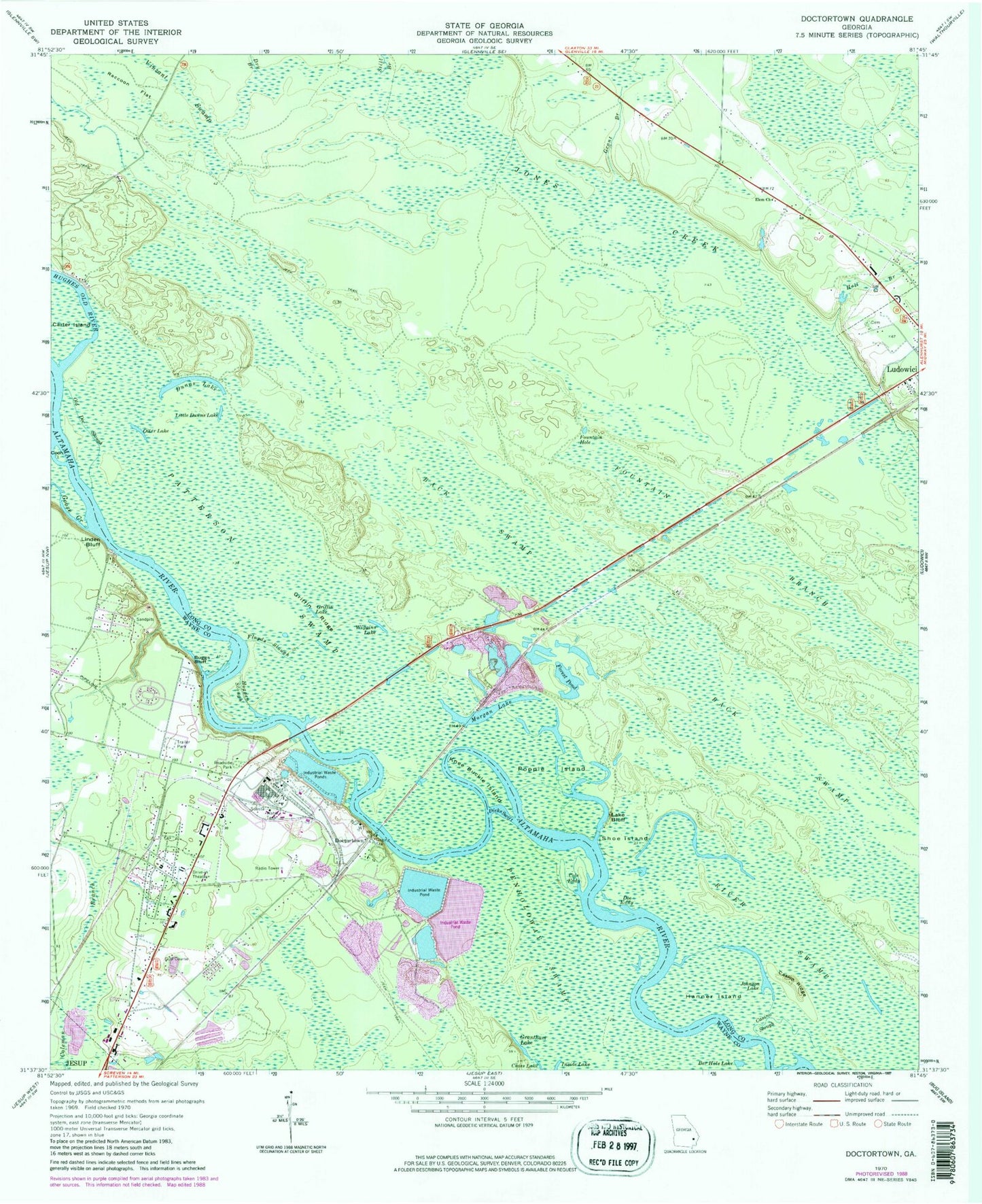 Classic USGS Doctortown Georgia 7.5'x7.5' Topo Map Image
