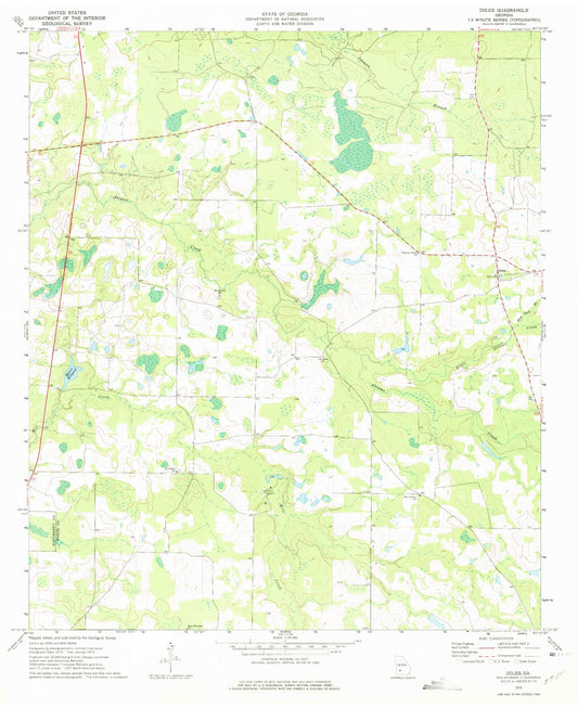 Classic USGS Doles Georgia 7.5'x7.5' Topo Map Image