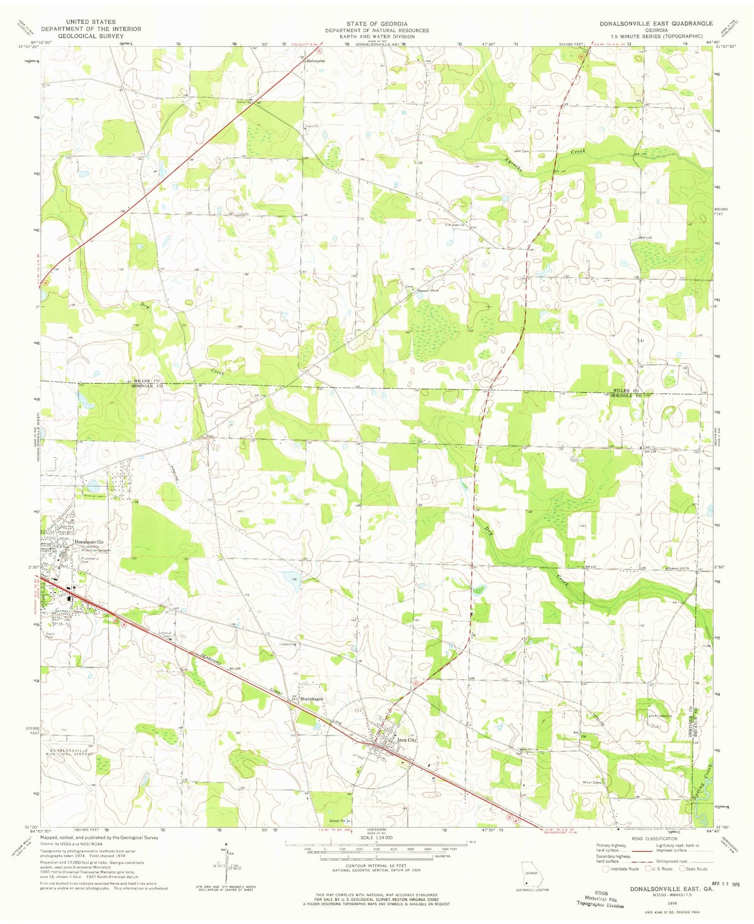 Classic USGS Donalsonville East Georgia 7.5'x7.5' Topo Map Image