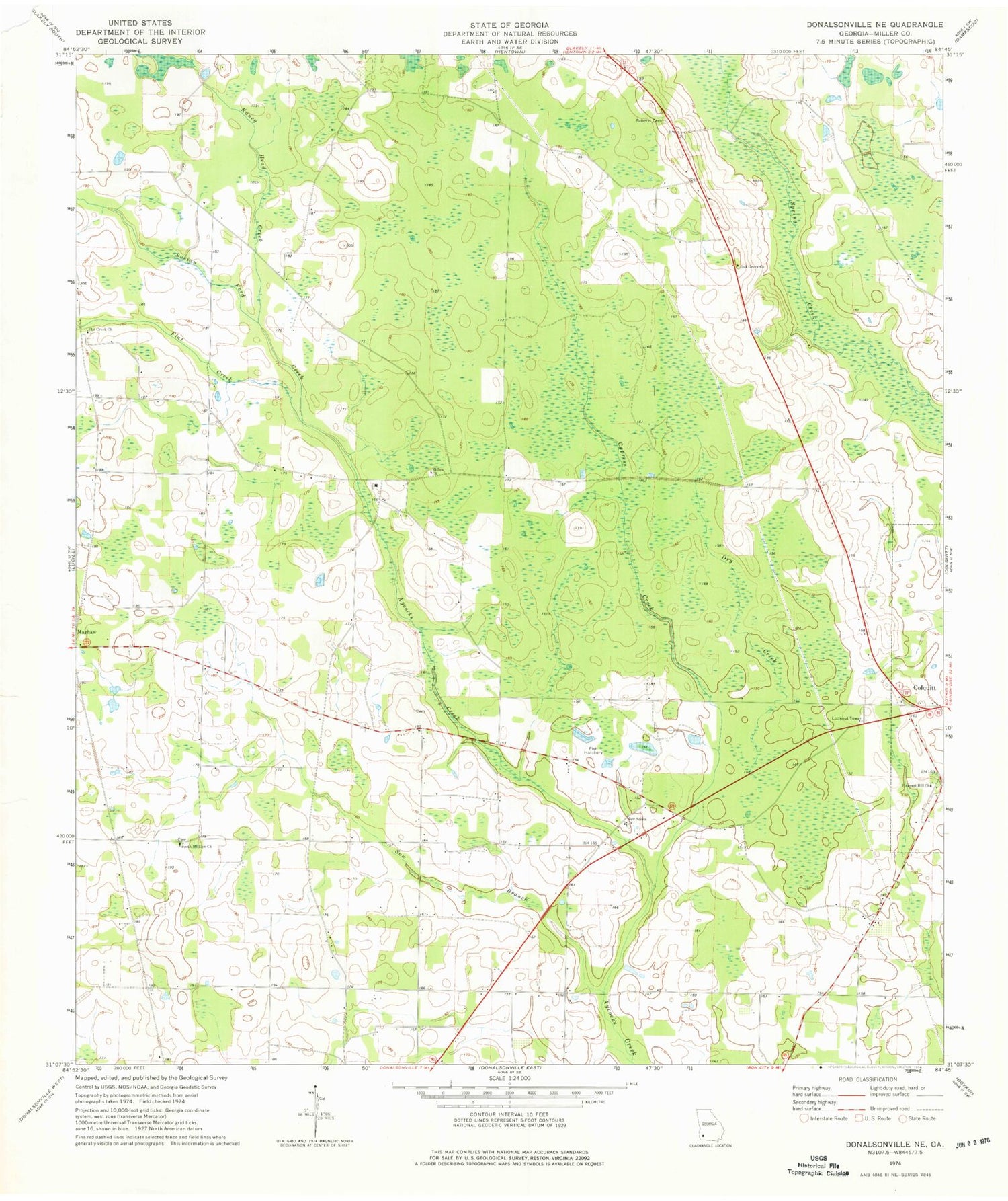 Classic USGS Donalsonville NE Georgia 7.5'x7.5' Topo Map Image