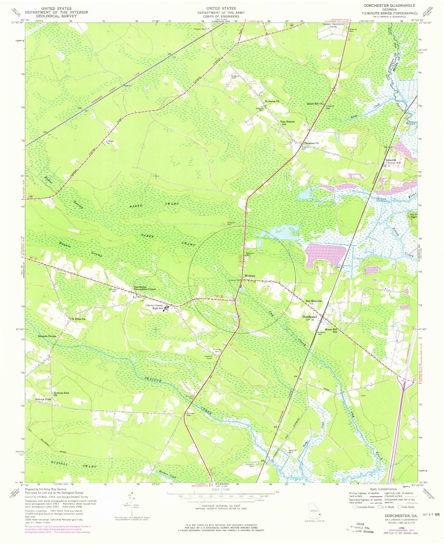 Classic USGS Dorchester Georgia 7.5'x7.5' Topo Map Image