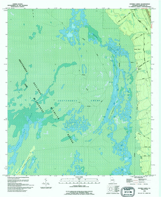 Classic USGS Double Lakes Georgia 7.5'x7.5' Topo Map Image