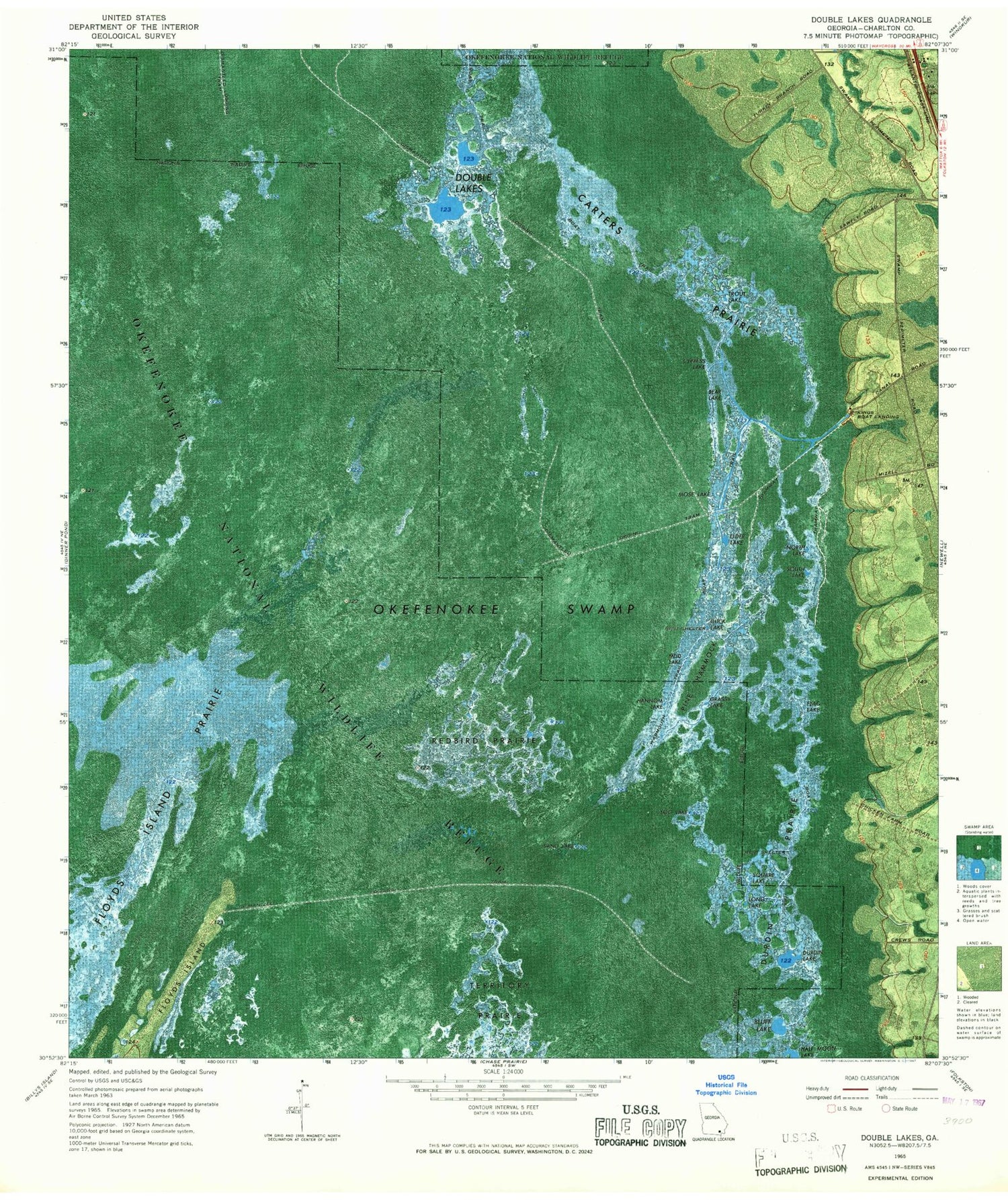 Classic USGS Double Lakes Georgia 7.5'x7.5' Topo Map Image