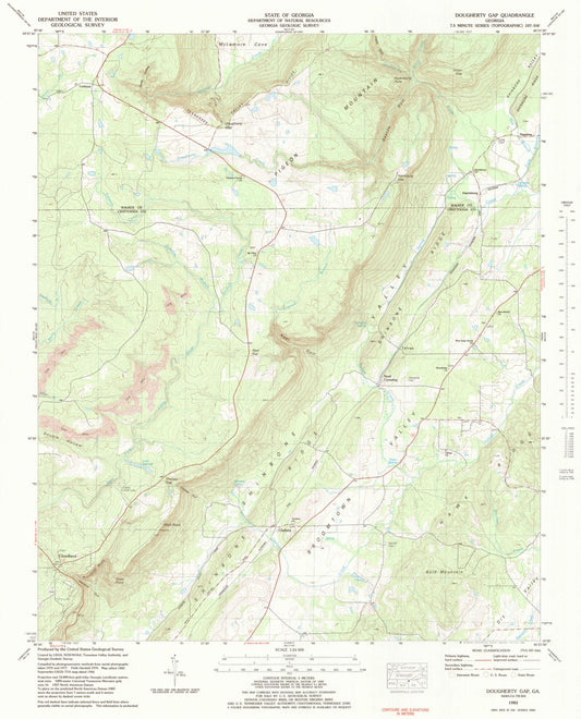 Classic USGS Dougherty Gap Georgia 7.5'x7.5' Topo Map Image