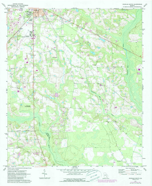 Classic USGS Douglas South Georgia 7.5'x7.5' Topo Map Image