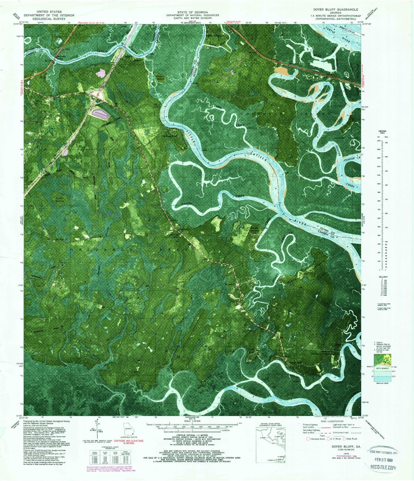 Classic USGS Dover Bluff Georgia 7.5'x7.5' Topo Map Image