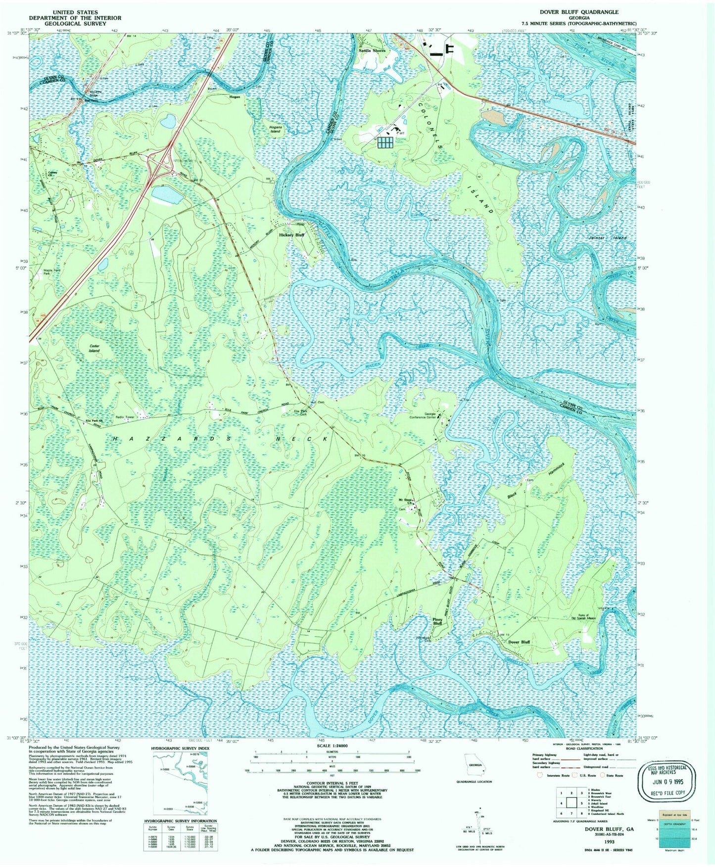 Classic USGS Dover Bluff Georgia 7.5'x7.5' Topo Map Image