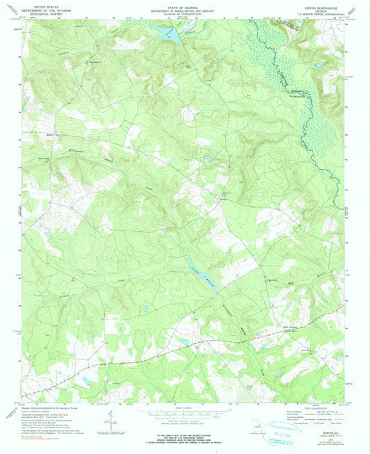 Classic USGS Downs Georgia 7.5'x7.5' Topo Map Image
