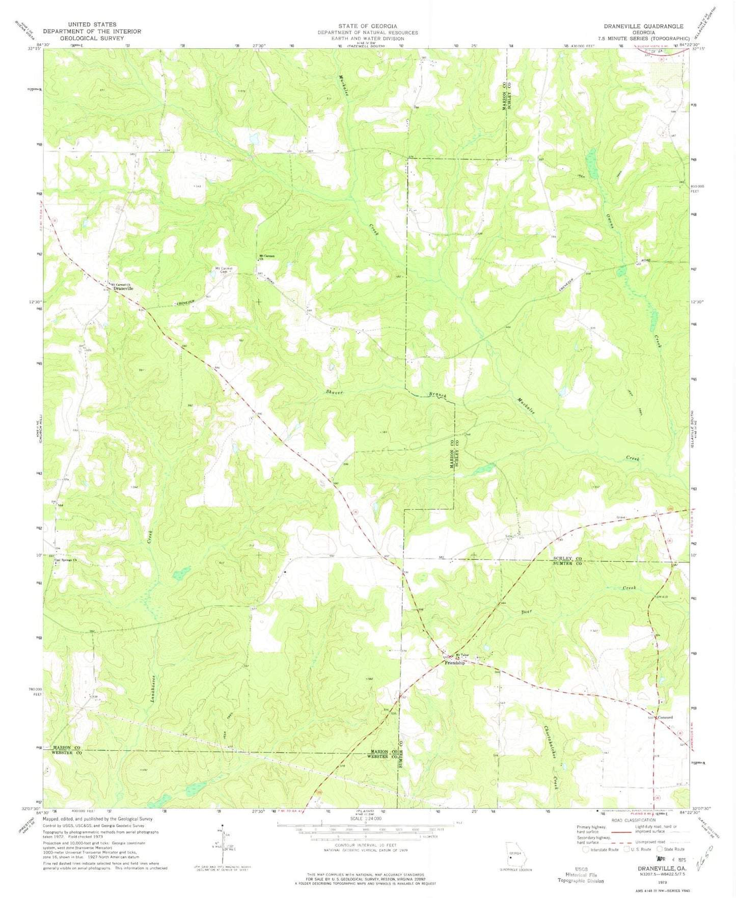 Classic USGS Draneville Georgia 7.5'x7.5' Topo Map Image