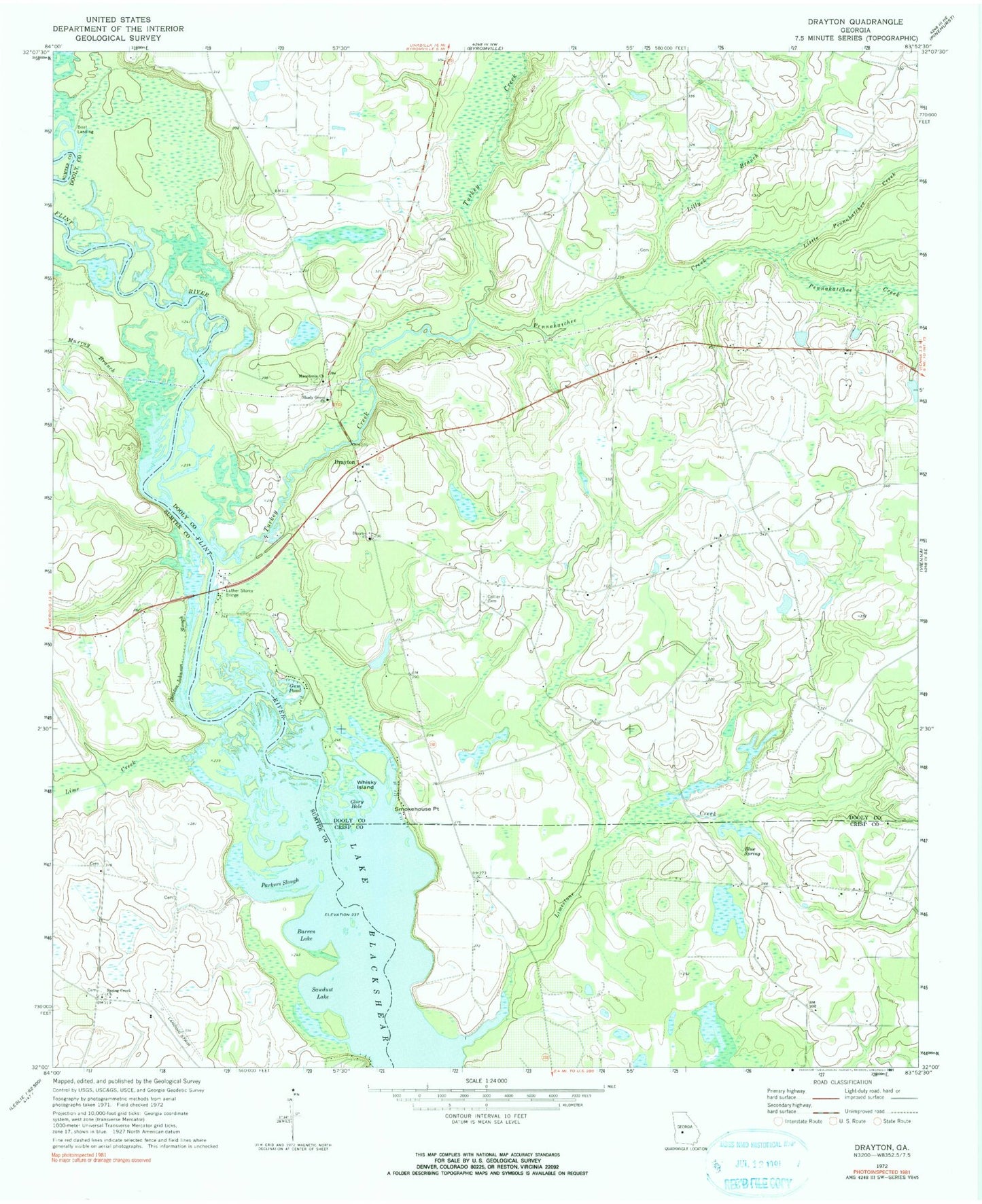 Classic USGS Drayton Georgia 7.5'x7.5' Topo Map Image