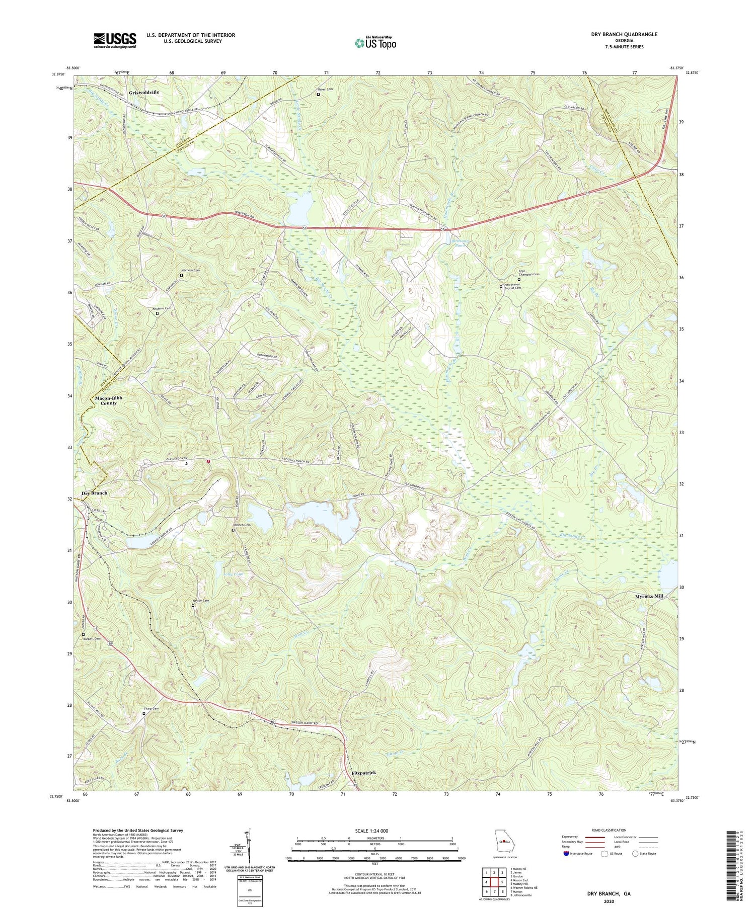 Dry Branch Georgia US Topo Map Image