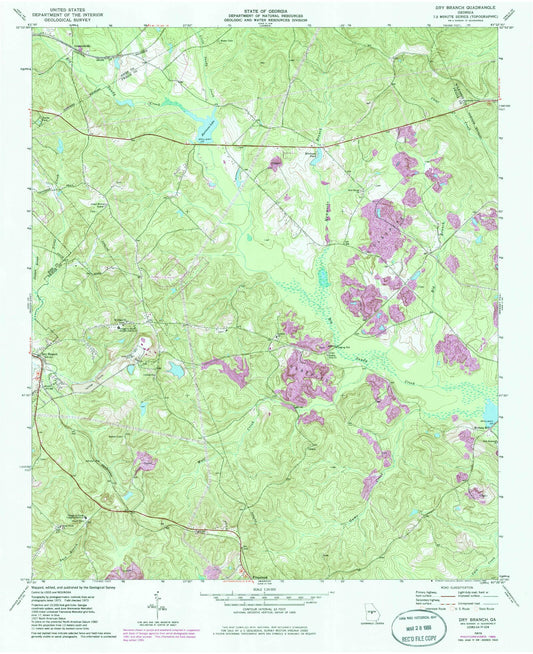 Classic USGS Dry Branch Georgia 7.5'x7.5' Topo Map Image
