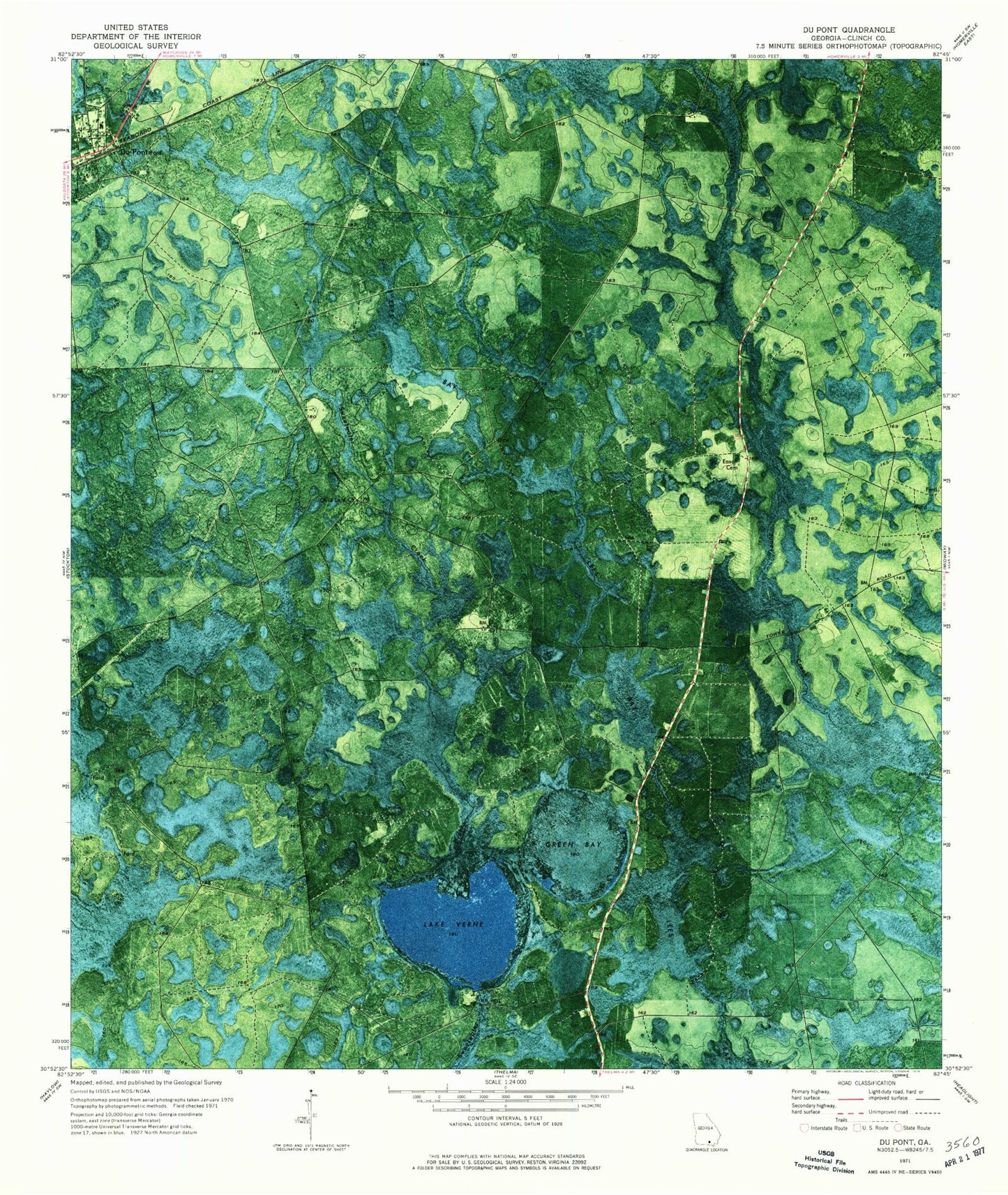 Classic USGS Du Pont Georgia 7.5'x7.5' Topo Map Image