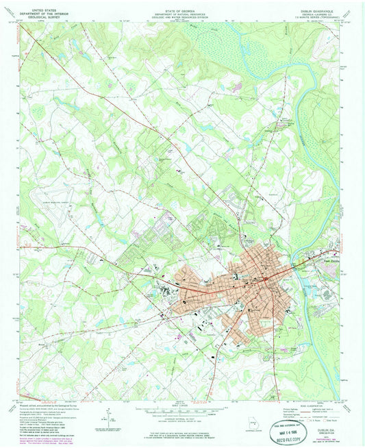 Classic USGS Dublin Georgia 7.5'x7.5' Topo Map Image