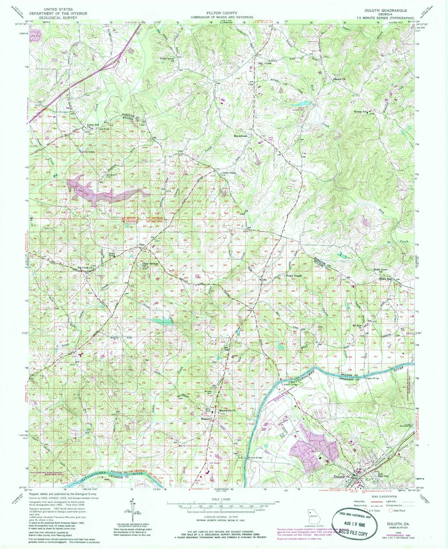 Classic USGS Duluth Georgia 7.5'x7.5' Topo Map Image