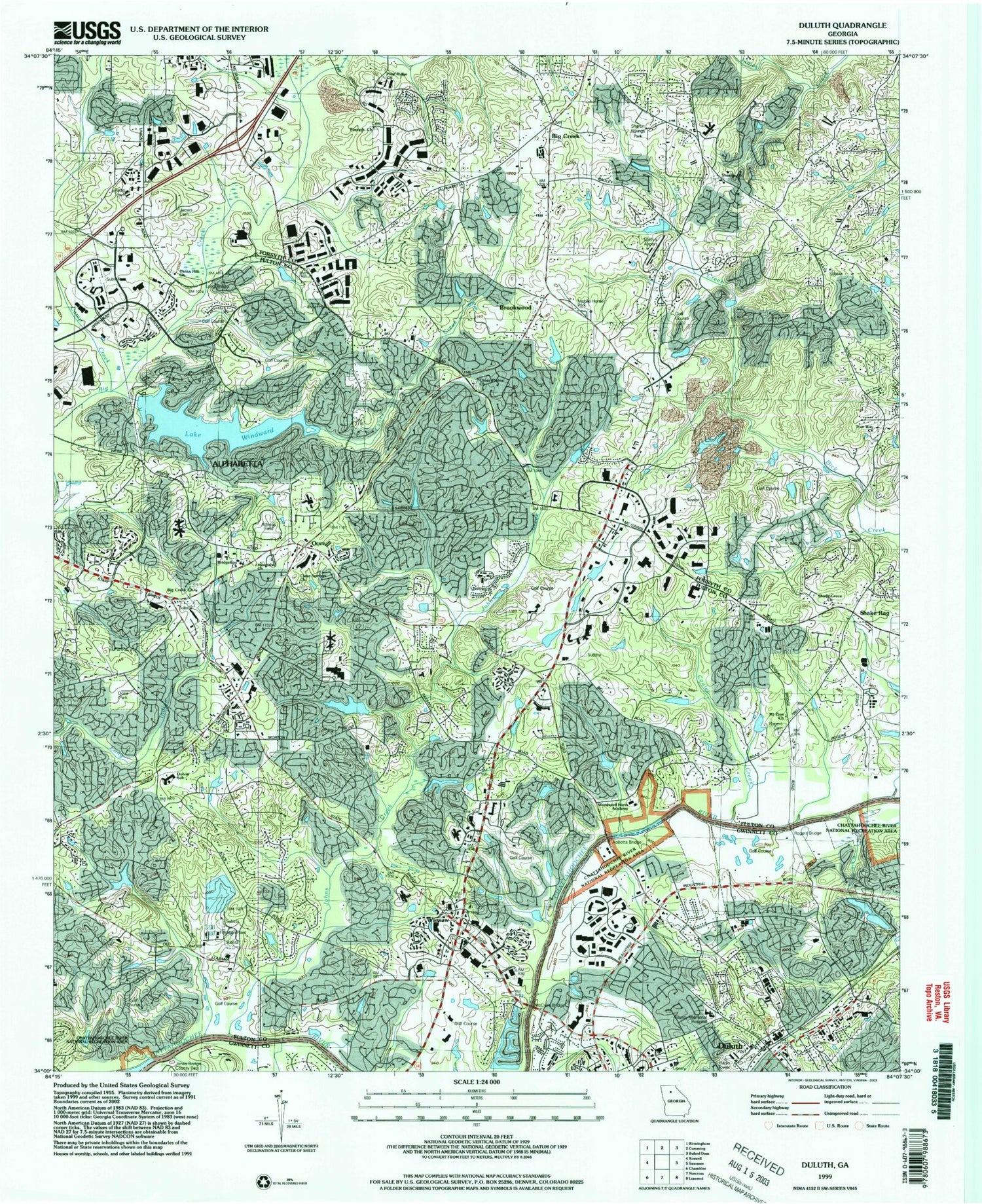 Classic USGS Duluth Georgia 7.5'x7.5' Topo Map Image
