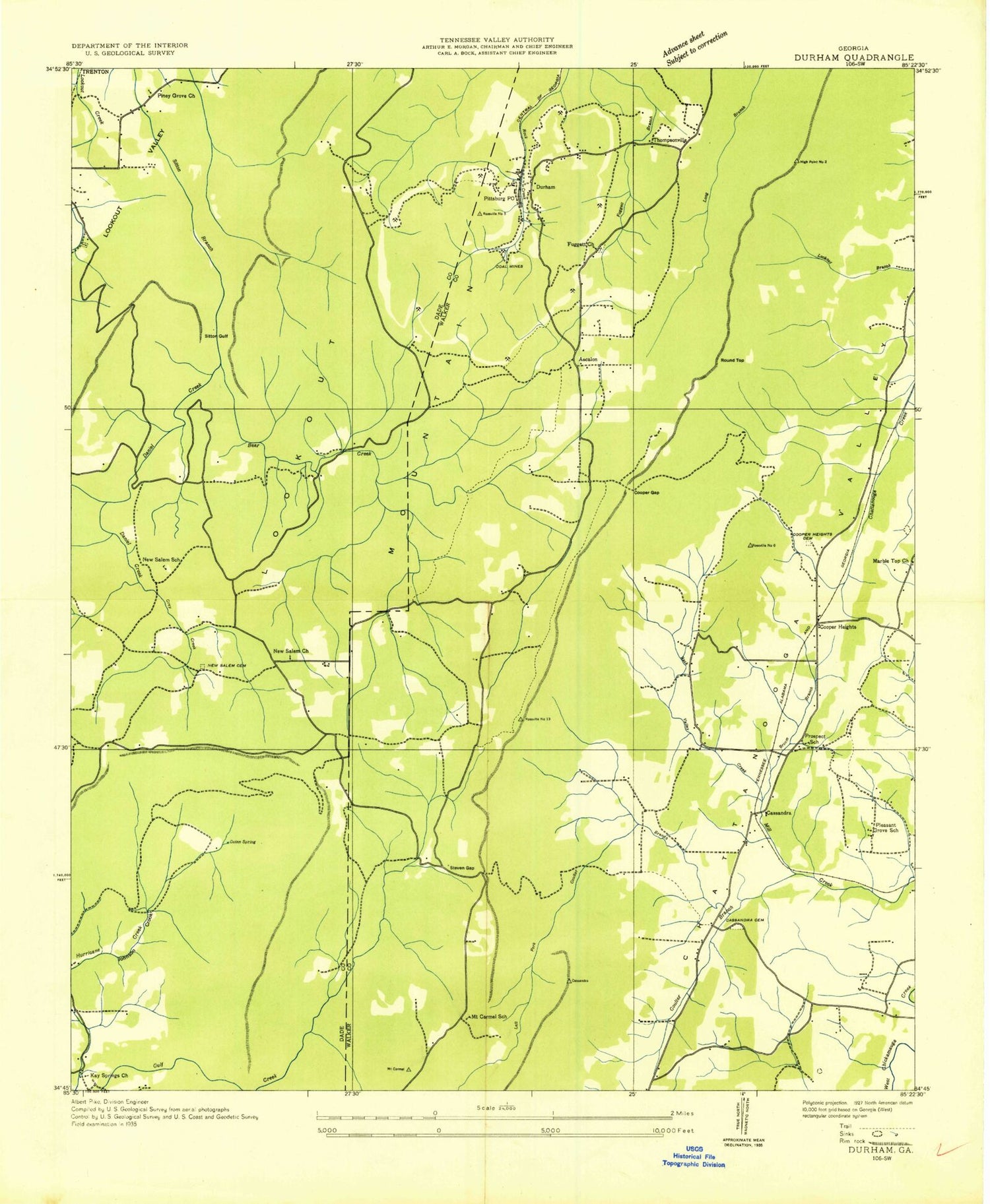 Classic USGS Durham Georgia 7.5'x7.5' Topo Map Image